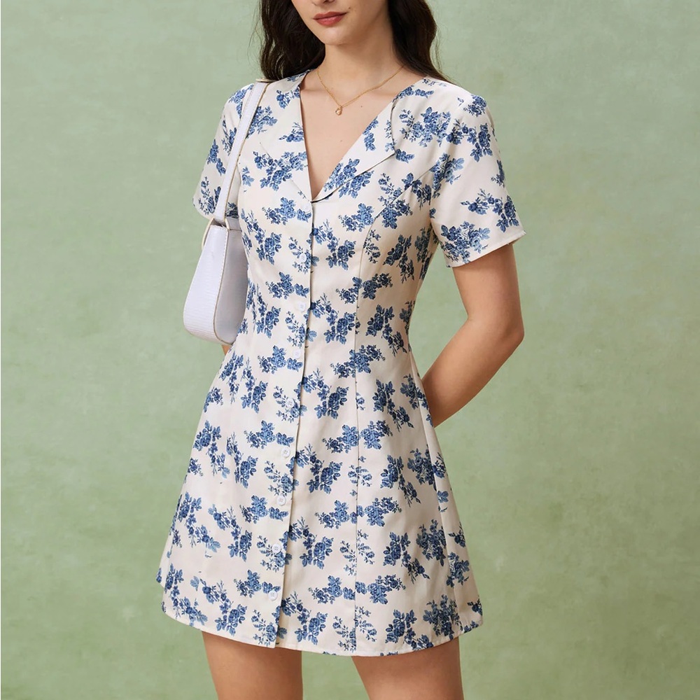RIHOAS Blue Floral Mini Dress